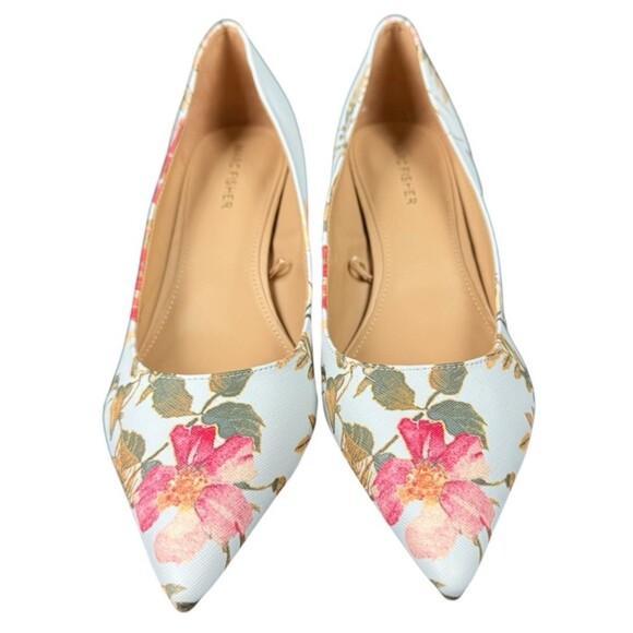 Marc Fisher Size 11 Pumps Heels Blue Floral Pointed Toe Textured Shoes 2.5” New - Picture 4 of 9